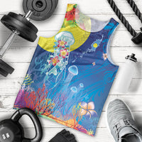 Palau Men Tank Top Jellyfish with Coral Reefs Ocean Vibe and Tapa Pattern LT03 - Polynesian Pride