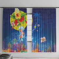 Palau Window Curtain Jellyfish with Coral Reefs Ocean Vibe and Tapa Pattern LT03 With Hooks Blue - Polynesian Pride