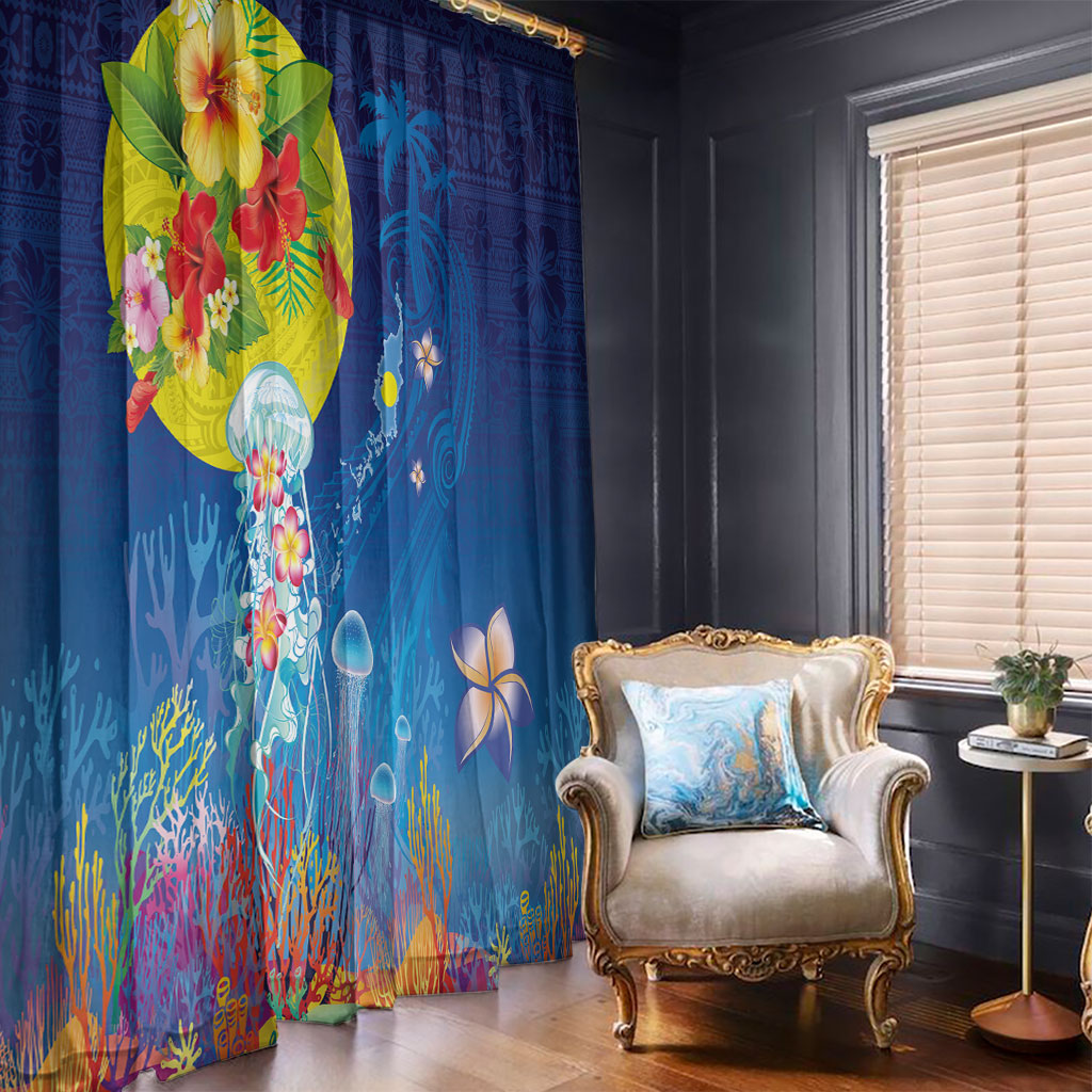 Palau Window Curtain Jellyfish with Coral Reefs Ocean Vibe and Tapa Pattern LT03 - Polynesian Pride