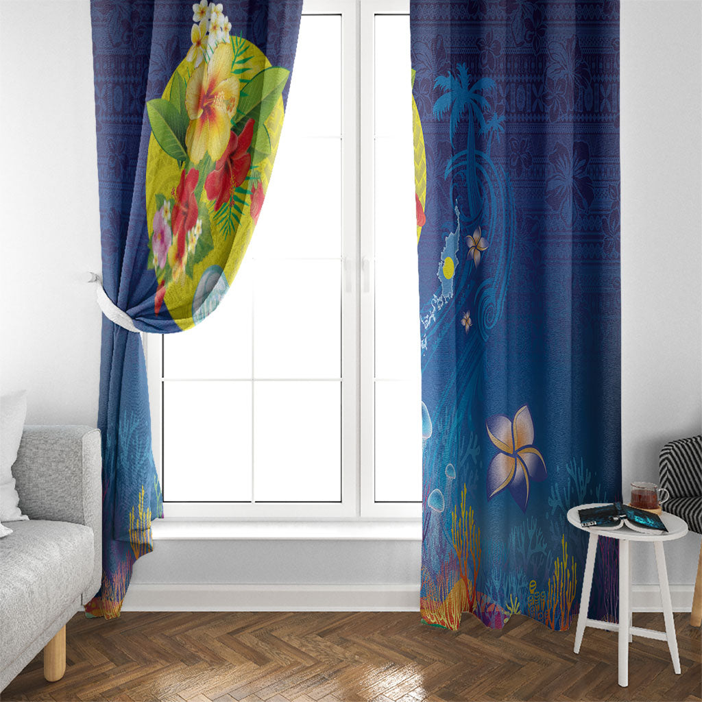 Palau Window Curtain Jellyfish with Coral Reefs Ocean Vibe and Tapa Pattern LT03 - Polynesian Pride