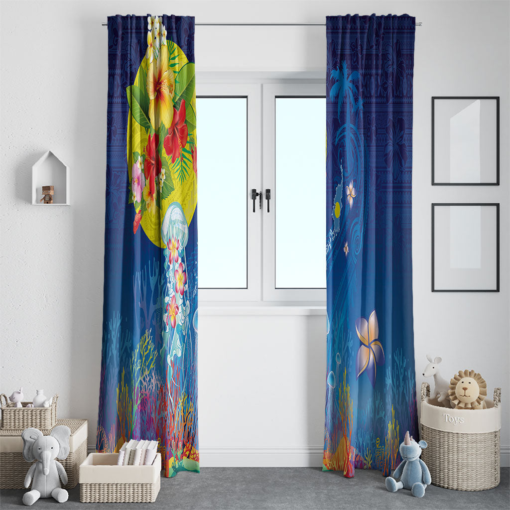 Palau Window Curtain Jellyfish with Coral Reefs Ocean Vibe and Tapa Pattern LT03 - Polynesian Pride