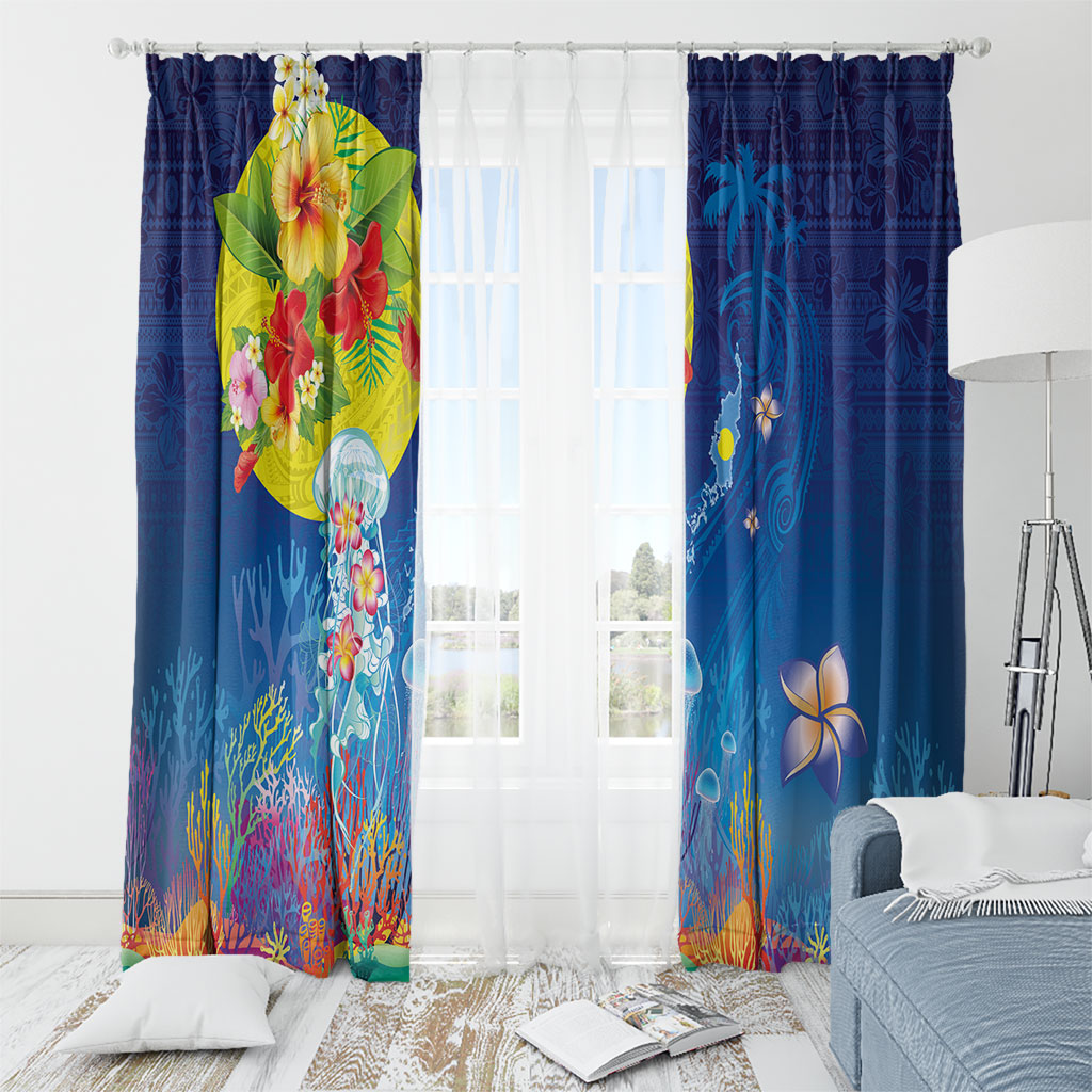 Palau Window Curtain Jellyfish with Coral Reefs Ocean Vibe and Tapa Pattern LT03 - Polynesian Pride