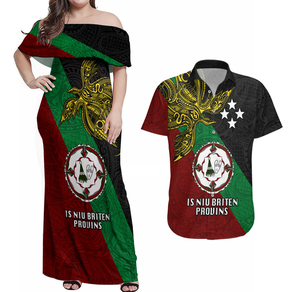 Papua New Guinea East New Britain Province Couples Matching Off Shoulder Maxi Dress and Hawaiian Shirt PNG Birds Of Paradise Polynesian Arty Style LT03 Green - Polynesian Pride