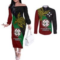 Papua New Guinea East New Britain Province Couples Matching Off The Shoulder Long Sleeve Dress and Long Sleeve Button Shirts PNG Birds Of Paradise Polynesian Arty Style LT03 Green - Polynesian Pride
