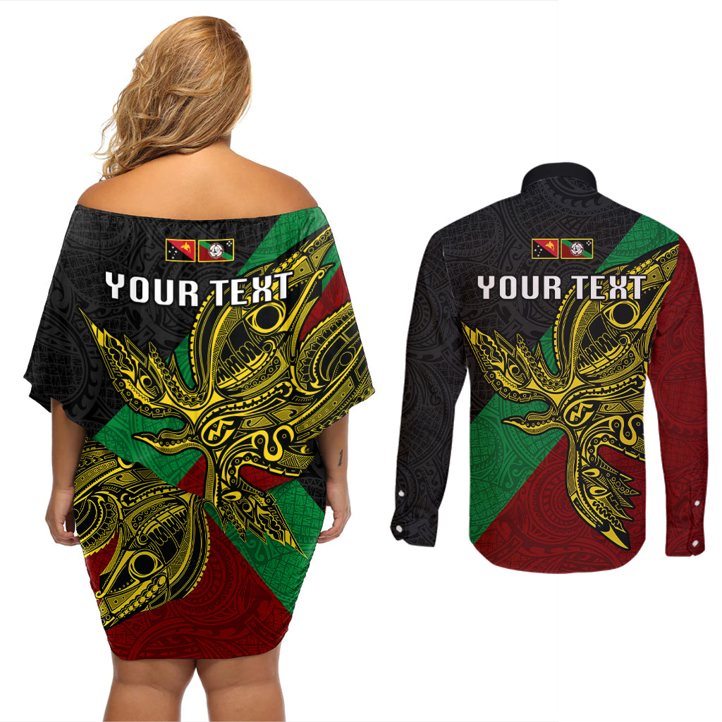 Custom Papua New Guinea East New Britain Province Couples Matching Off Shoulder Short Dress and Long Sleeve Button Shirts PNG Birds Of Paradise Polynesian Arty Style LT03 - Polynesian Pride