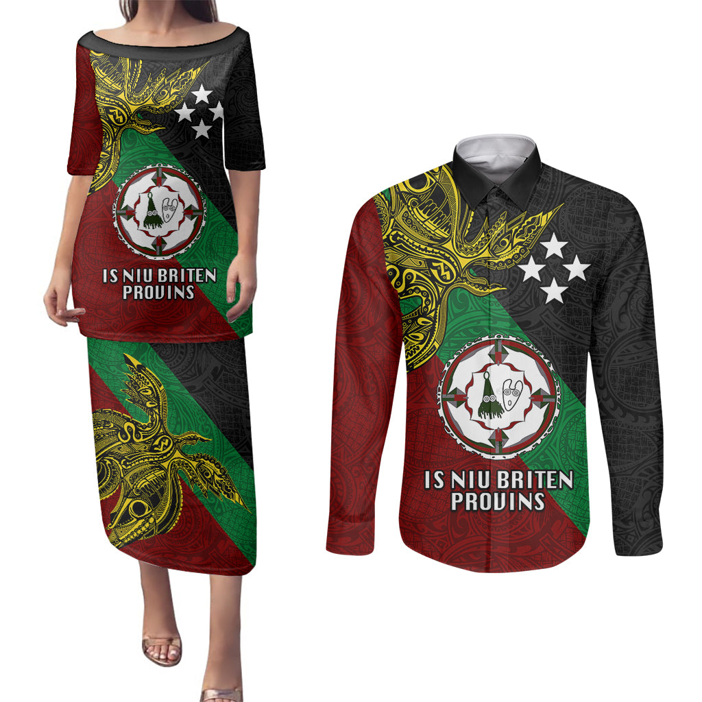 Custom Papua New Guinea East New Britain Province Couples Matching Puletasi Dress and Long Sleeve Button Shirts PNG Birds Of Paradise Polynesian Arty Style LT03 Green - Polynesian Pride