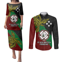 Custom Papua New Guinea East New Britain Province Couples Matching Puletasi Dress and Long Sleeve Button Shirts PNG Birds Of Paradise Polynesian Arty Style LT03 Green - Polynesian Pride
