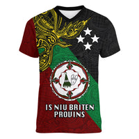 Custom Papua New Guinea East New Britain Province Women V Neck T Shirt PNG Birds Of Paradise Polynesian Arty Style LT03 Female Green - Polynesian Pride