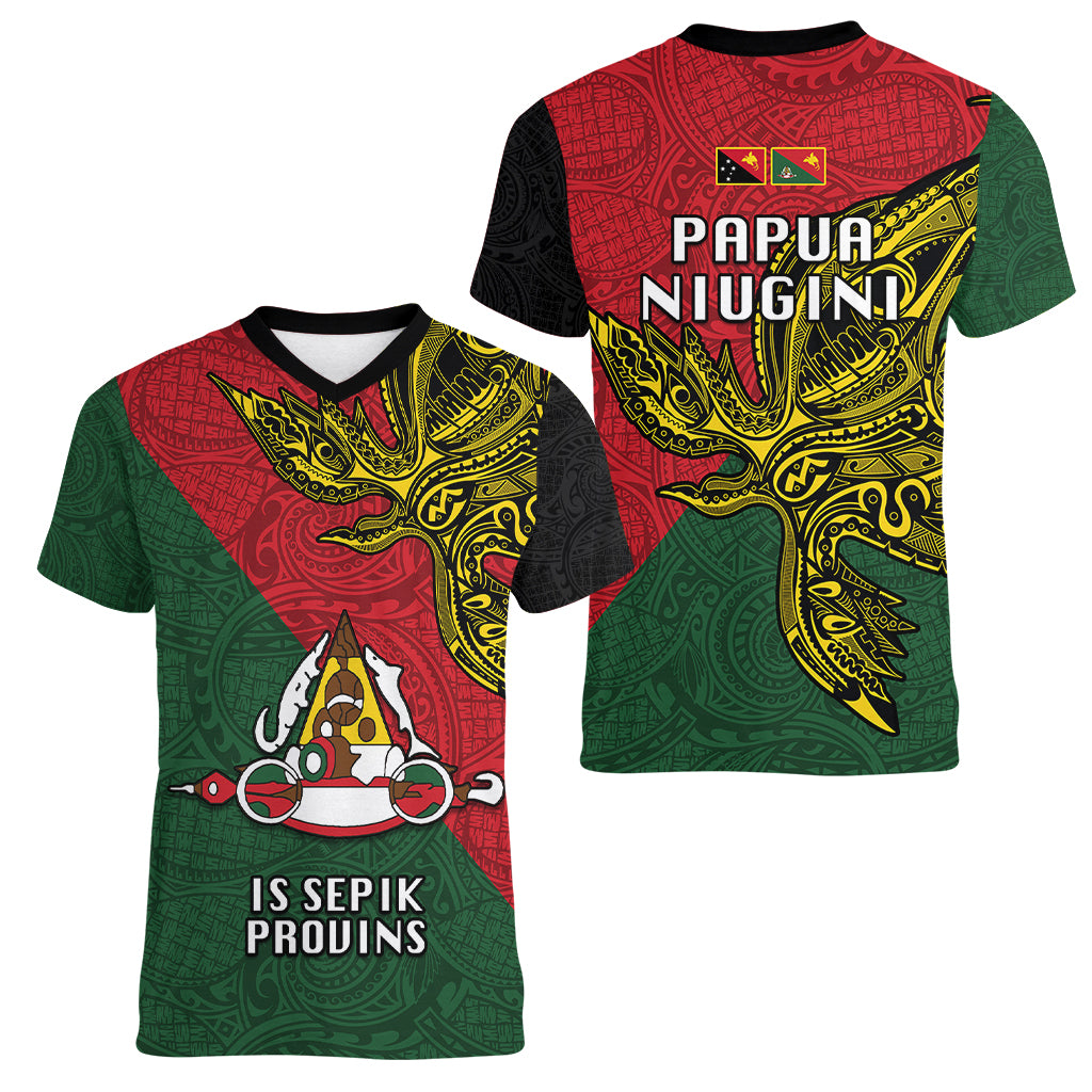 Papua New Guinea East Sepik Province Women V Neck T Shirt PNG Birds Of Paradise Polynesian Arty Style LT03 - Polynesian Pride