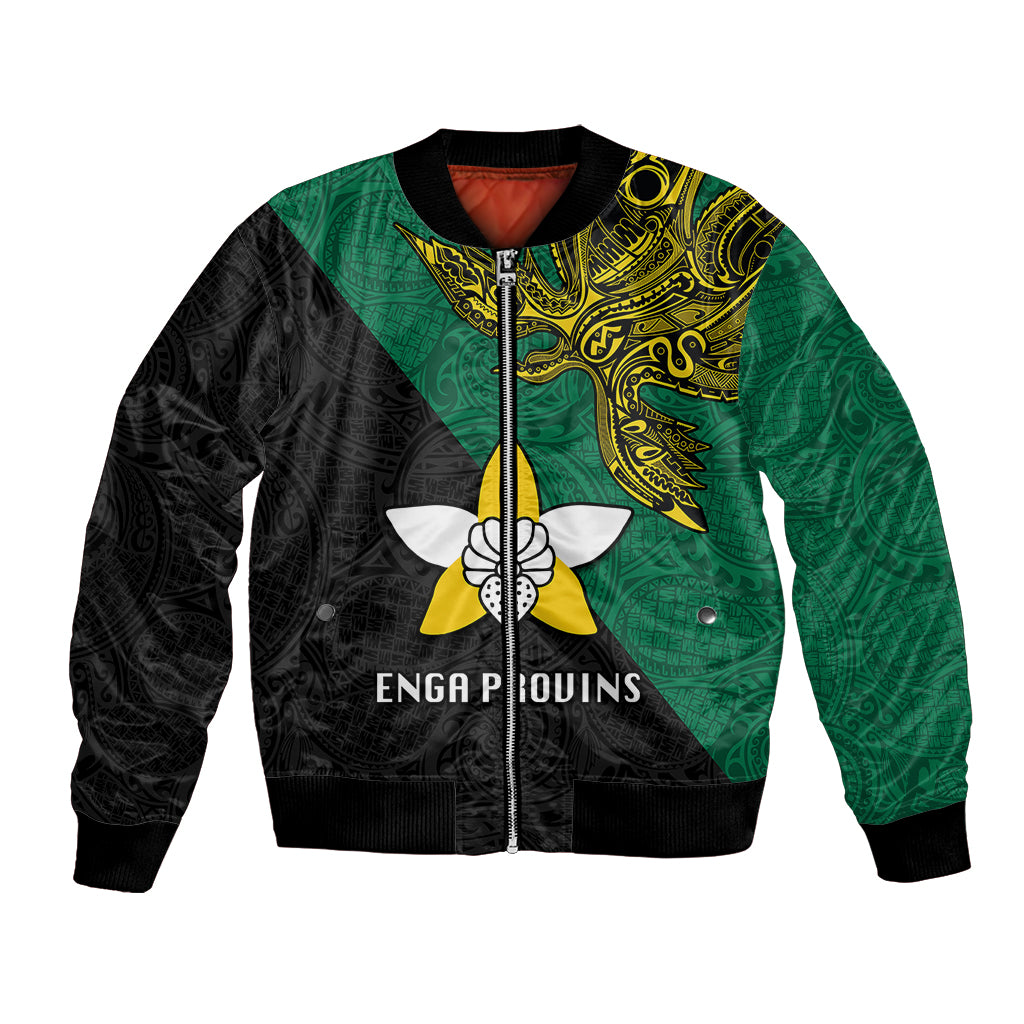 Papua New Guinea Enga Province Bomber Jacket PNG Birds Of Paradise Polynesian Arty Style LT03 Unisex Green - Polynesian Pride