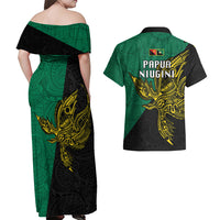 Papua New Guinea Enga Province Couples Matching Off Shoulder Maxi Dress and Hawaiian Shirt PNG Birds Of Paradise Polynesian Arty Style LT03 - Polynesian Pride