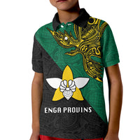 Papua New Guinea Enga Province Kid Polo Shirt PNG Birds Of Paradise Polynesian Arty Style LT03 Kid Green - Polynesian Pride