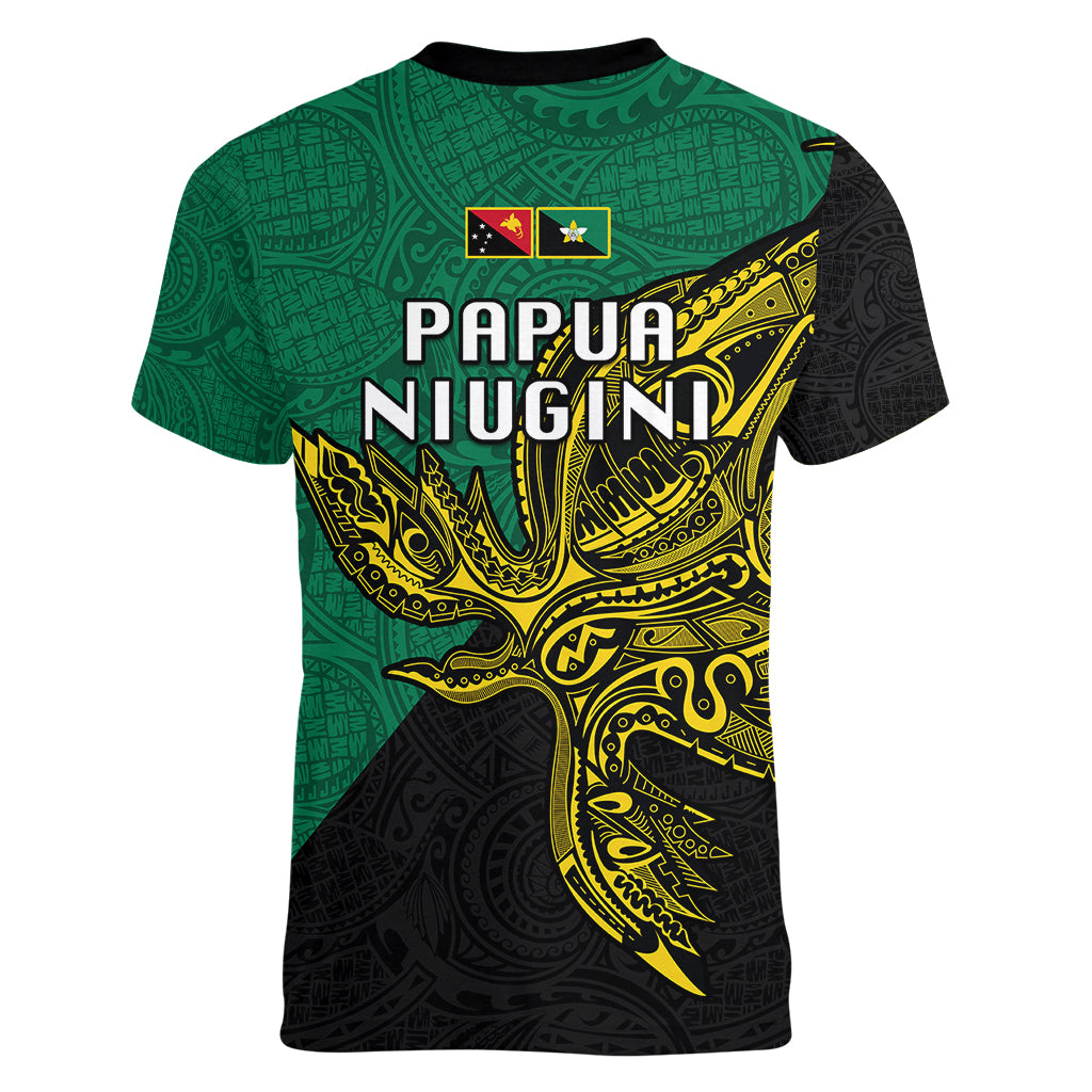 Papua New Guinea Enga Province Women V Neck T Shirt PNG Birds Of Paradise Polynesian Arty Style LT03 - Polynesian Pride