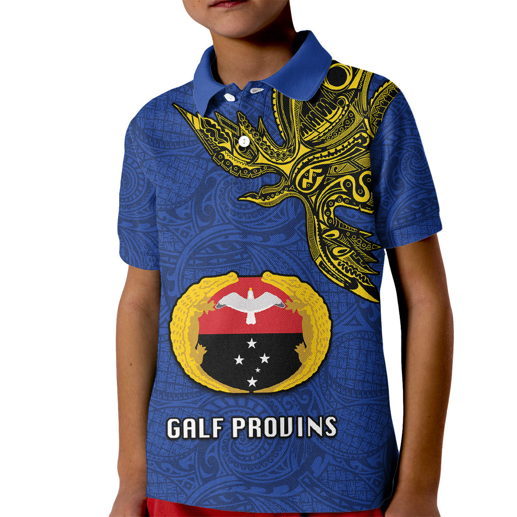 Papua New Guinea Gulf Province Kid Polo Shirt PNG Birds Of Paradise Polynesian Arty Style LT03 Kid Blue - Polynesian Pride