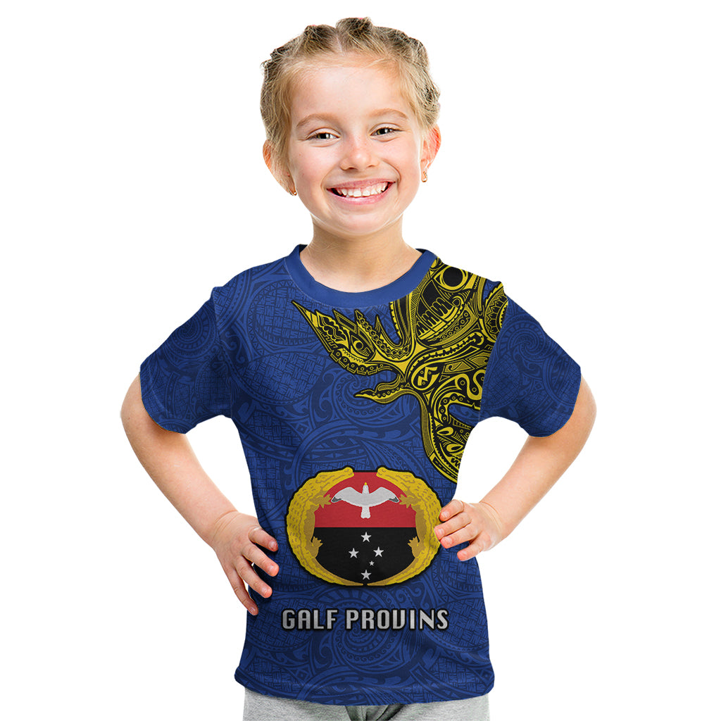 Papua New Guinea Gulf Province Kid T Shirt PNG Birds Of Paradise Polynesian Arty Style LT03 Blue - Polynesian Pride