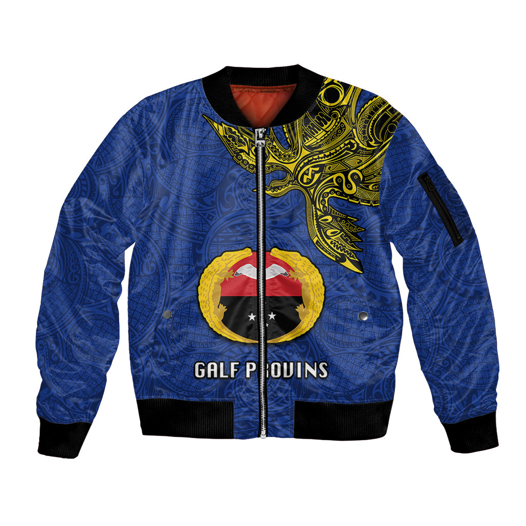 Papua New Guinea Gulf Province Sleeve Zip Bomber Jacket PNG Birds Of Paradise Polynesian Arty Style LT03 Unisex Blue - Polynesian Pride