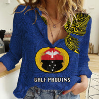 Papua New Guinea Gulf Province Women Casual Shirt PNG Birds Of Paradise Polynesian Arty Style LT03 Female Blue - Polynesian Pride