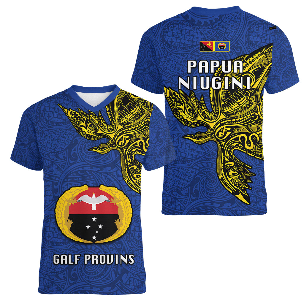 Papua New Guinea Gulf Province Women V Neck T Shirt PNG Birds Of Paradise Polynesian Arty Style LT03 - Polynesian Pride