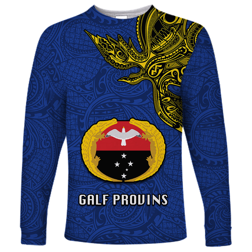 Custom Papua New Guinea Gulf Province Long Sleeve Shirt PNG Birds Of Paradise Polynesian Arty Style LT03 Unisex Blue - Polynesian Pride