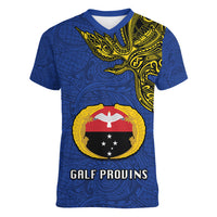 Custom Papua New Guinea Gulf Province Women V Neck T Shirt PNG Birds Of Paradise Polynesian Arty Style LT03 Female Blue - Polynesian Pride