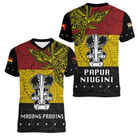 Papua New Guinea Madang Province Women V Neck T Shirt PNG Birds Of Paradise Polynesian Arty Style LT03 - Polynesian Pride