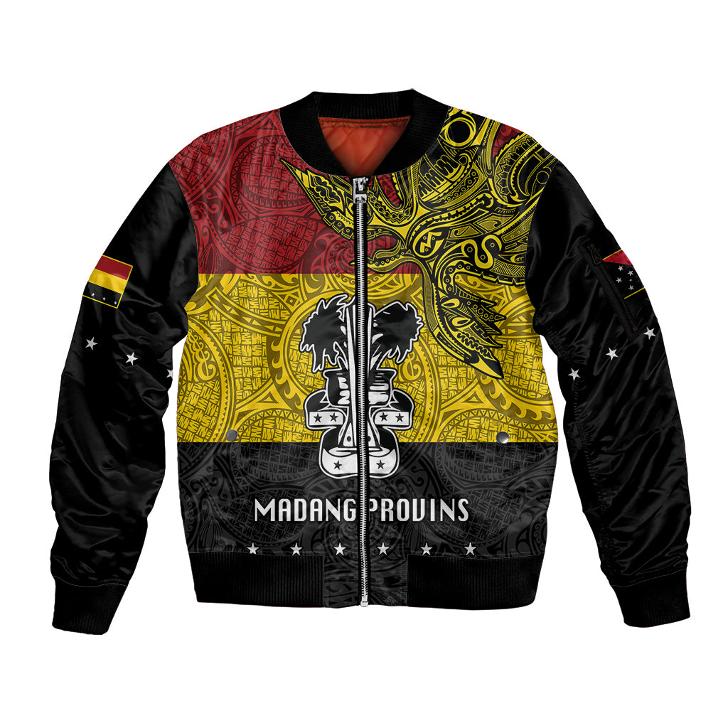 Custom Papua New Guinea Madang Province Sleeve Zip Bomber Jacket PNG Birds Of Paradise Polynesian Arty Style LT03 Unisex Yellow - Polynesian Pride