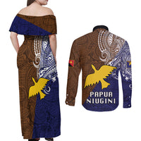 Papua New Guinea Manus Province Couples Matching Off Shoulder Maxi Dress and Long Sleeve Button Shirts PNG Birds Of Paradise Polynesian Arty Style LT03 - Polynesian Pride