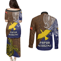 Papua New Guinea Manus Province Couples Matching Puletasi Dress and Long Sleeve Button Shirts PNG Birds Of Paradise Polynesian Arty Style LT03 - Polynesian Pride
