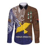 Papua New Guinea Manus Province Long Sleeve Button Shirt PNG Birds Of Paradise Polynesian Arty Style LT03 Unisex Brown - Polynesian Pride