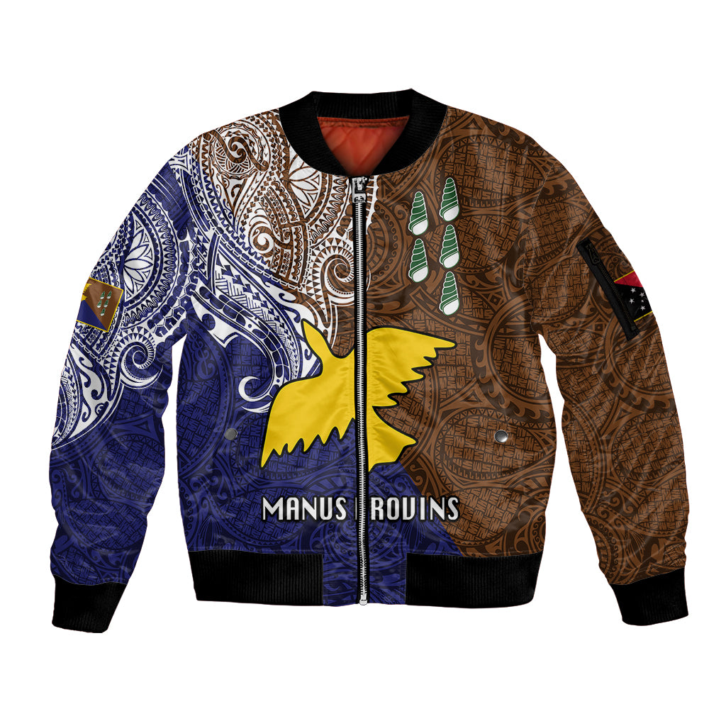 Papua New Guinea Manus Province Sleeve Zip Bomber Jacket PNG Birds Of Paradise Polynesian Arty Style LT03 Unisex Brown - Polynesian Pride