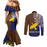 Custom Papua New Guinea Manus Province Couples Matching Mermaid Dress and Long Sleeve Button Shirts PNG Birds Of Paradise Polynesian Arty Style LT03 - Polynesian Pride