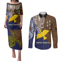 Custom Papua New Guinea Manus Province Couples Matching Puletasi Dress and Long Sleeve Button Shirts PNG Birds Of Paradise Polynesian Arty Style LT03 Brown - Polynesian Pride