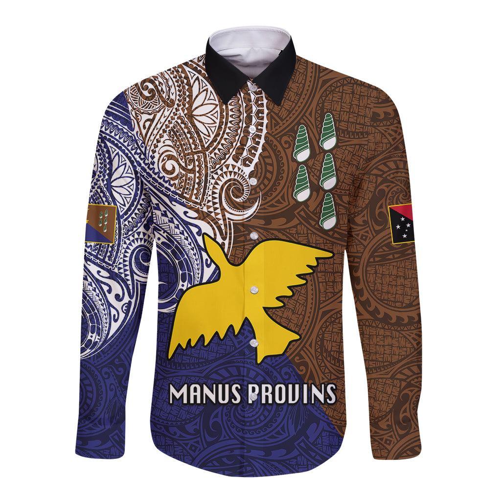 Custom Papua New Guinea Manus Province Long Sleeve Button Shirt PNG Birds Of Paradise Polynesian Arty Style LT03 Unisex Brown - Polynesian Pride