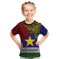 Papua New Guinea Milne Bay Province Kid T Shirt PNG Birds Of Paradise Polynesian Arty Style LT03 Blue - Polynesian Pride