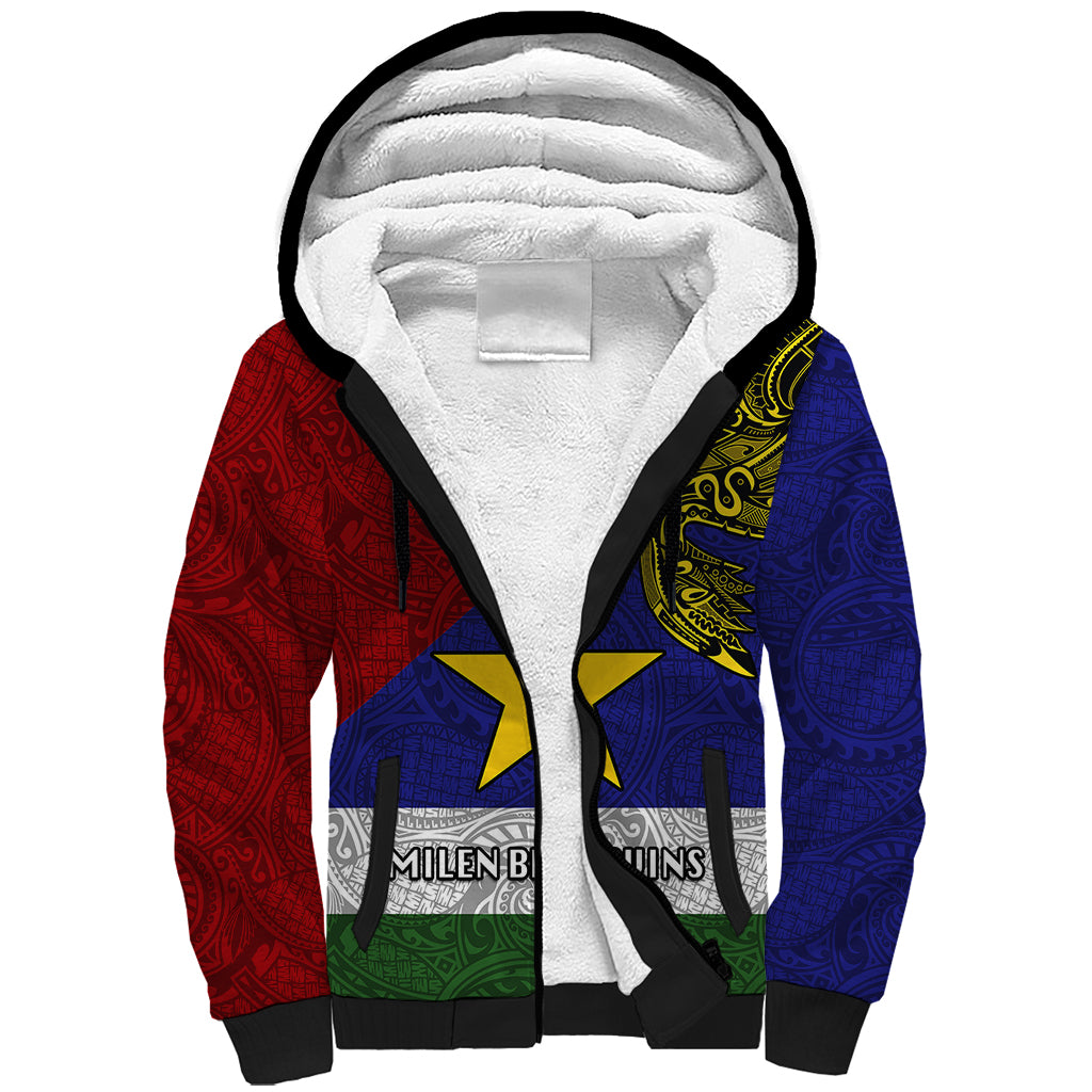 Papua New Guinea Milne Bay Province Sherpa Hoodie PNG Birds Of Paradise Polynesian Arty Style LT03 Unisex Blue - Polynesian Pride