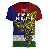 Papua New Guinea Milne Bay Province Women V Neck T Shirt PNG Birds Of Paradise Polynesian Arty Style LT03 - Polynesian Pride