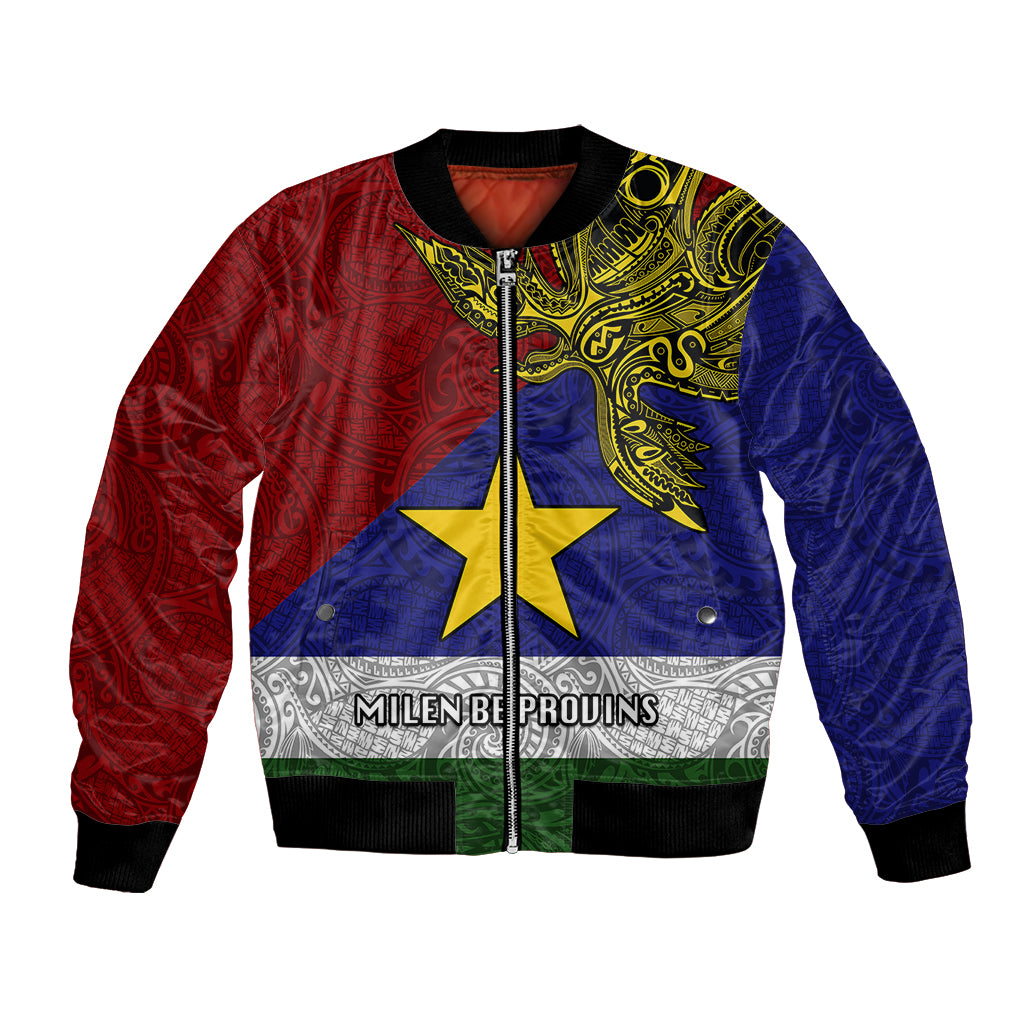 Custom Papua New Guinea Milne Bay Province Bomber Jacket PNG Birds Of Paradise Polynesian Arty Style LT03 Unisex Blue - Polynesian Pride
