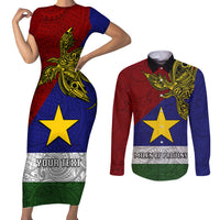 Custom Papua New Guinea Milne Bay Province Couples Matching Short Sleeve Bodycon Dress and Long Sleeve Button Shirts PNG Birds Of Paradise Polynesian Arty Style LT03 Blue - Polynesian Pride