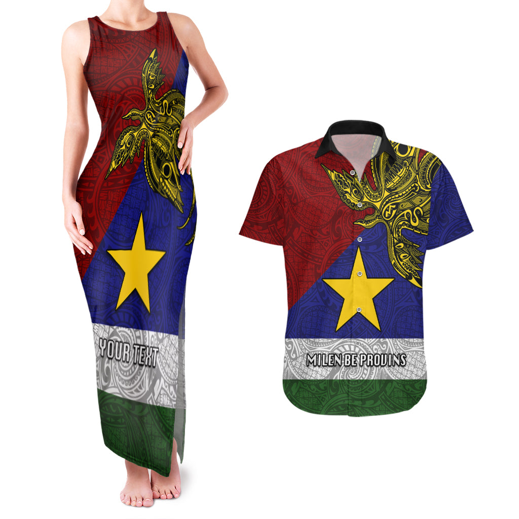 Custom Papua New Guinea Milne Bay Province Couples Matching Tank Maxi Dress and Hawaiian Shirt PNG Birds Of Paradise Polynesian Arty Style LT03 Blue - Polynesian Pride