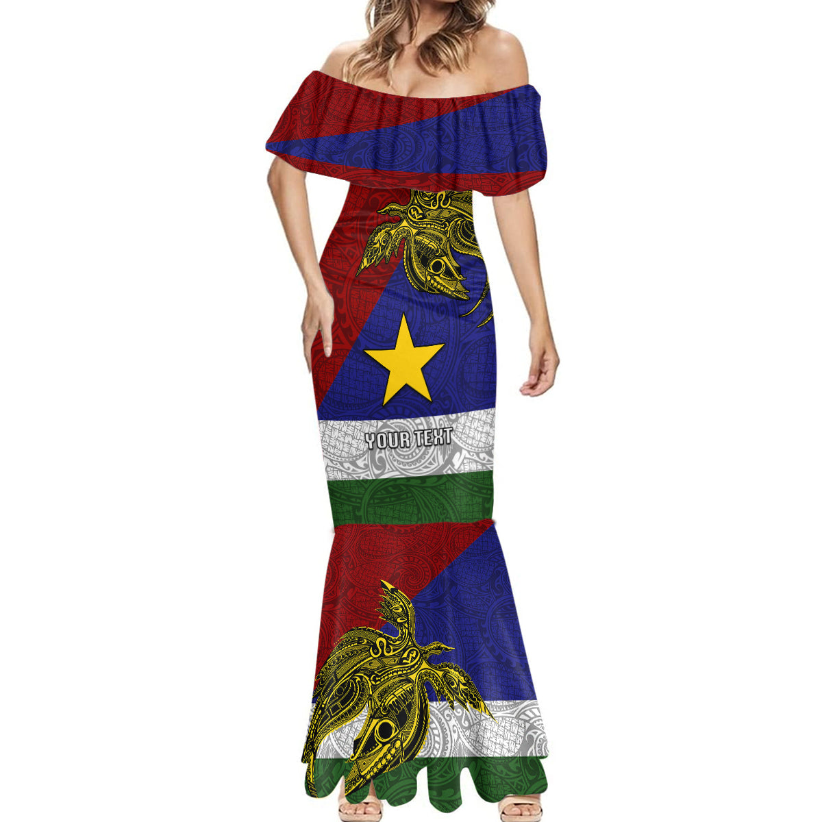 Custom Papua New Guinea Milne Bay Province Mermaid Dress PNG Birds Of Paradise Polynesian Arty Style LT03 - Polynesian Pride