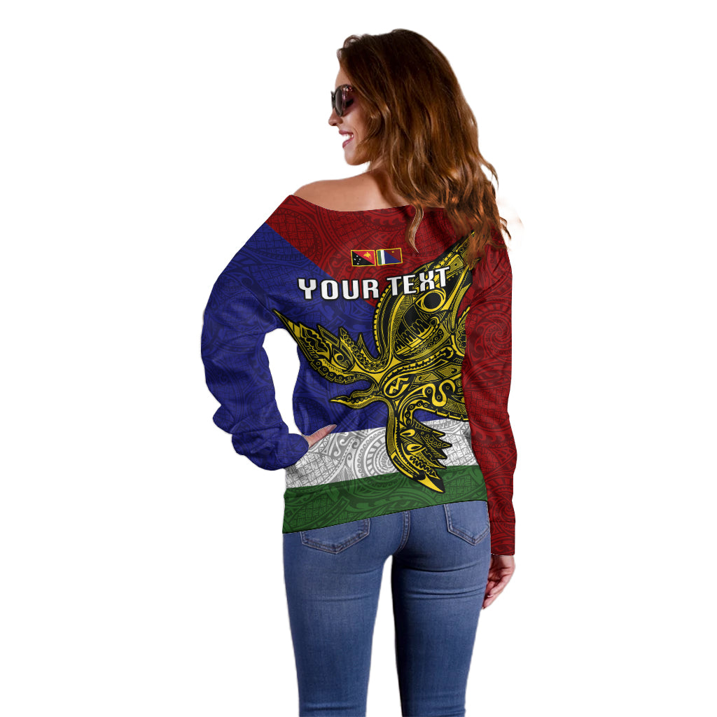 Custom Papua New Guinea Milne Bay Province Off Shoulder Sweater PNG Birds Of Paradise Polynesian Arty Style LT03 - Polynesian Pride