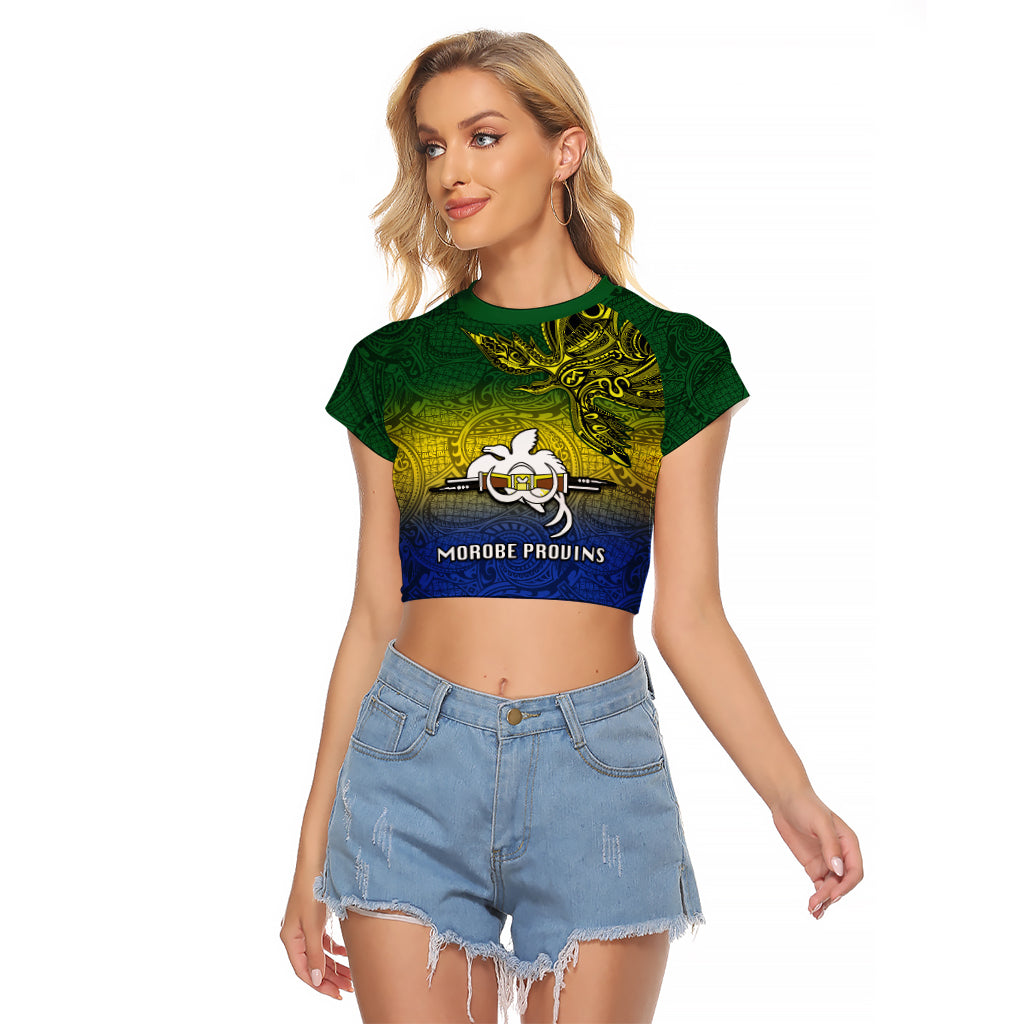 Papua New Guinea Morobe Province Raglan Cropped T Shirt PNG Birds Of Paradise Polynesian Arty Style LT03 Female Yellow - Polynesian Pride