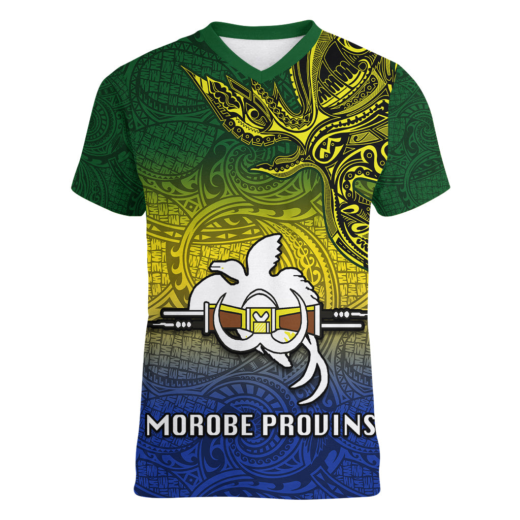 Papua New Guinea Morobe Province Women V Neck T Shirt PNG Birds Of Paradise Polynesian Arty Style LT03 Female Yellow - Polynesian Pride