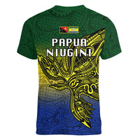 Papua New Guinea Morobe Province Women V Neck T Shirt PNG Birds Of Paradise Polynesian Arty Style LT03 - Polynesian Pride