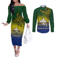 Custom Papua New Guinea Morobe Province Couples Matching Off The Shoulder Long Sleeve Dress and Long Sleeve Button Shirts PNG Birds Of Paradise Polynesian Arty Style LT03 Yellow - Polynesian Pride