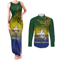 Custom Papua New Guinea Morobe Province Couples Matching Tank Maxi Dress and Long Sleeve Button Shirts PNG Birds Of Paradise Polynesian Arty Style LT03 Yellow - Polynesian Pride