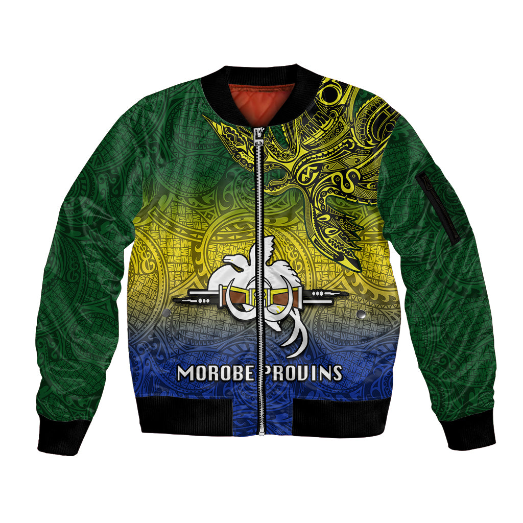 Custom Papua New Guinea Morobe Province Sleeve Zip Bomber Jacket PNG Birds Of Paradise Polynesian Arty Style LT03 Unisex Yellow - Polynesian Pride