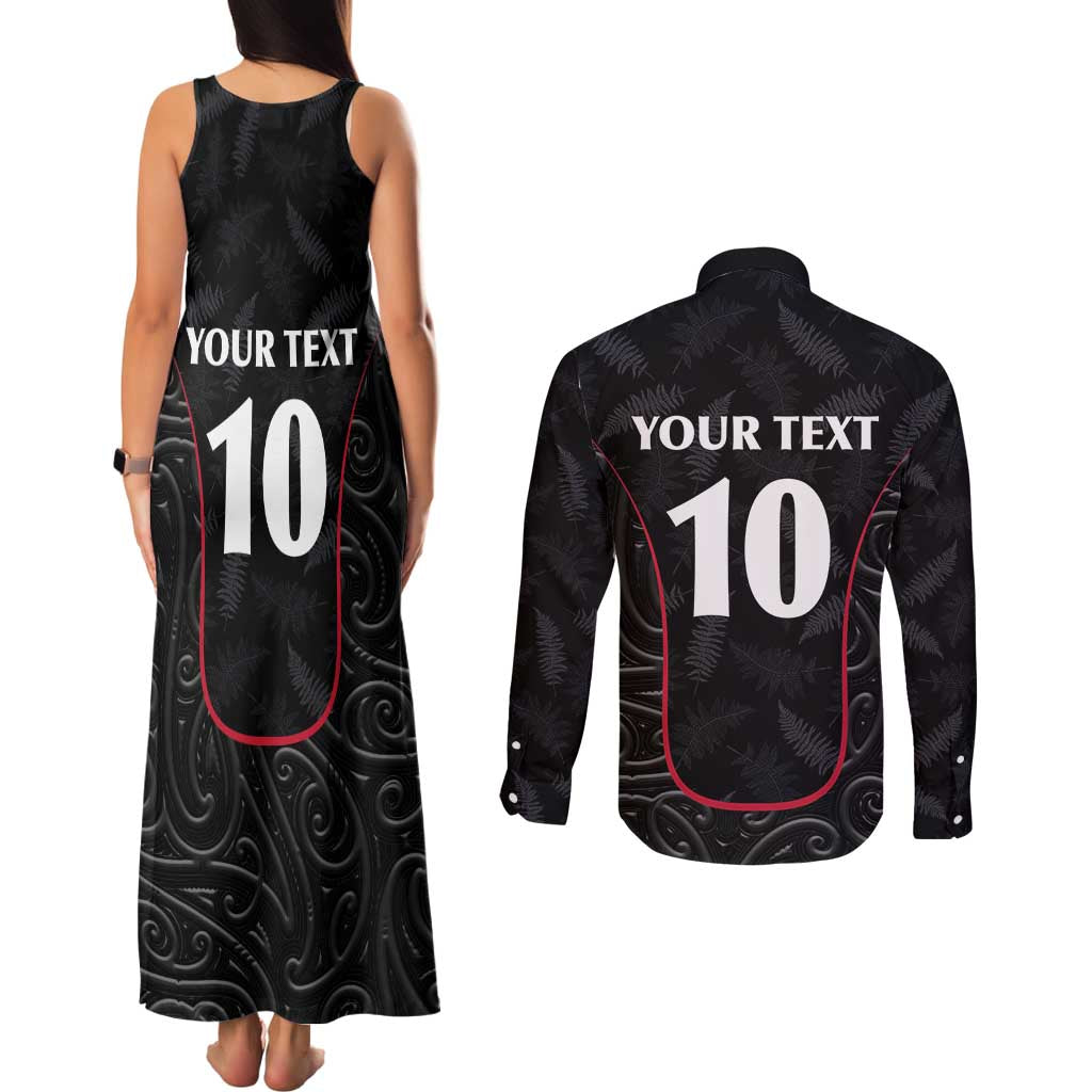 Custom New Zealand Rugby Couples Matching Tank Maxi Dress and Long Sleeve Button Shirt Maori All Black Championship 2024 and Silver Fern