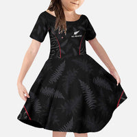 Custom New Zealand Rugby Family Matching Long Sleeve Bodycon Dress and Hawaiian Shirt Maori All Black Championship 2024 and Silver Fern LT03 Daughter's Dress Black - Polynesian Pride