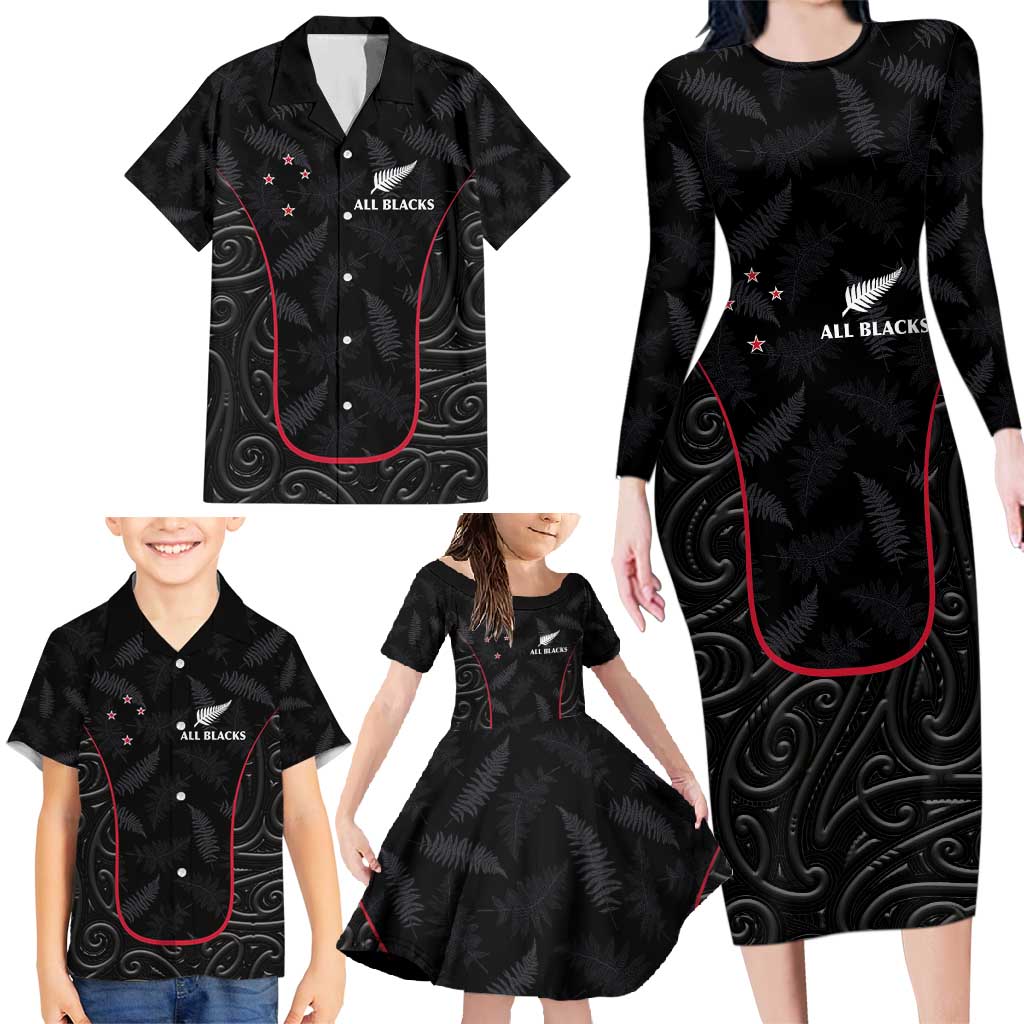 Custom New Zealand Rugby Family Matching Long Sleeve Bodycon Dress and Hawaiian Shirt Maori All Black Championship 2024 and Silver Fern LT03 - Polynesian Pride